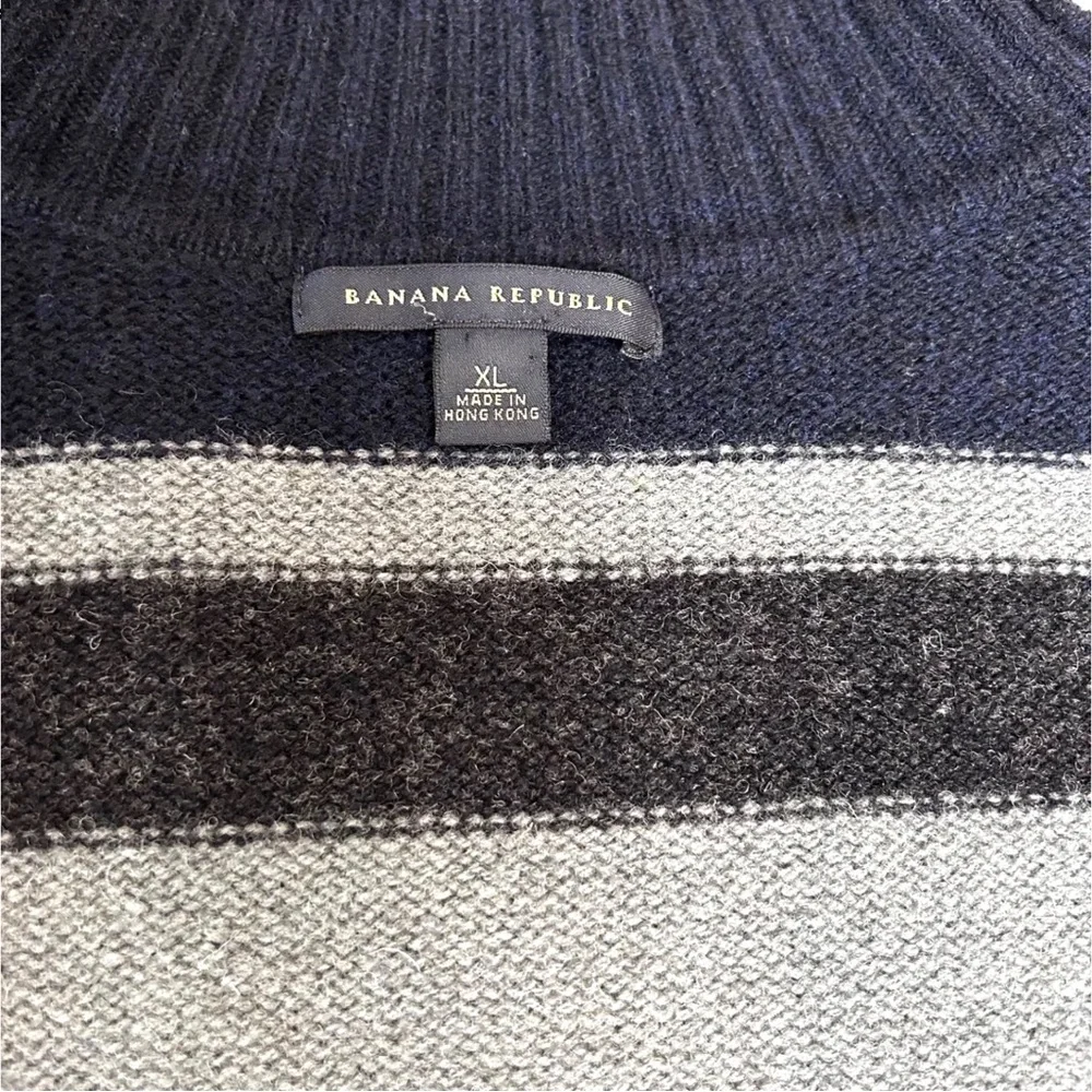 Vtg Banana Republic 100% Lambs Wool Turtleneck Sweater Mens XL Navy Striped